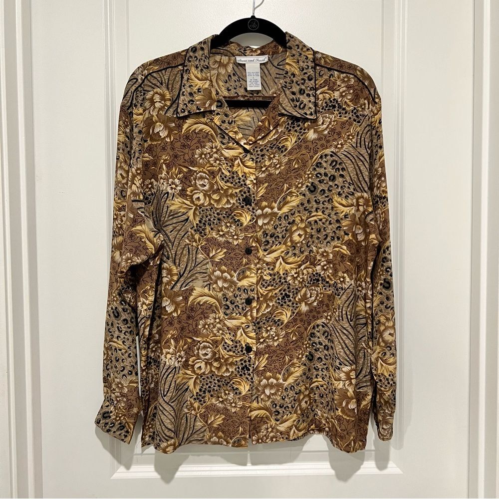 Vintage Anna and Frank 100% Silk Long Sleeve Button Up Collared Blouse Sz. Large
